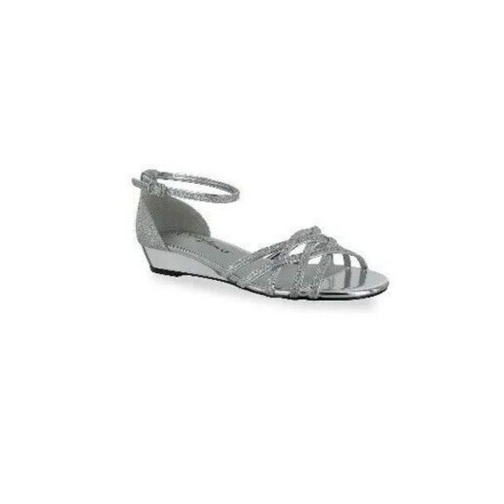 Dance Class Womens Silver Glitter Ankle Strap Wedge Sandals Size 8.5 With Origin